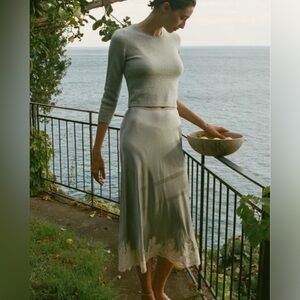 Doen Elowen Skirt Dusty Blue Silk Lace M